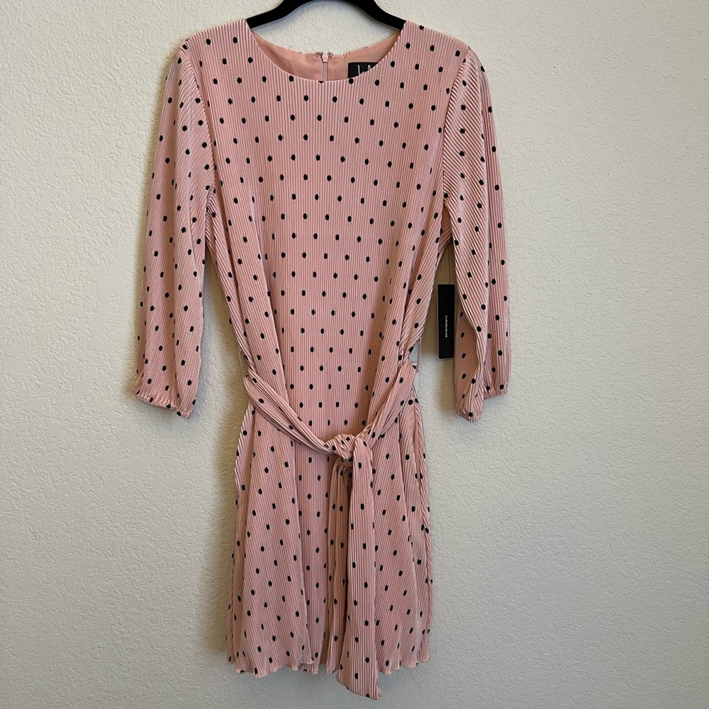 Lulu's Pink Long Sleeve Dress with Black Dots